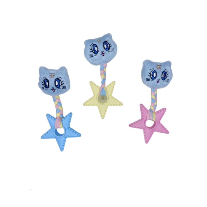 Mordillo estrellas con peluche de gato